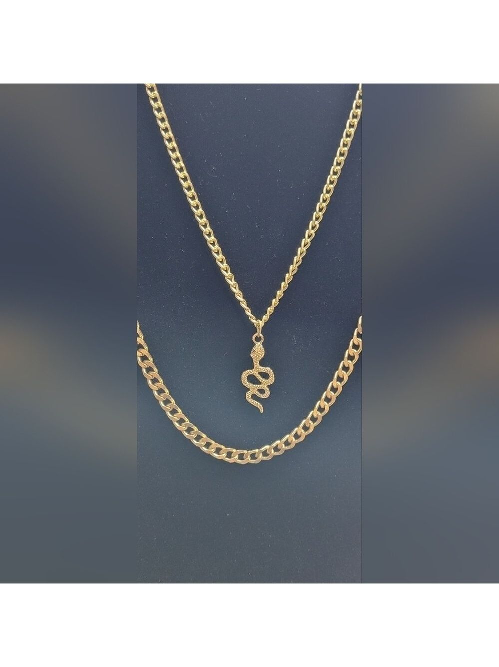 2 Gold-Plated Chain Link Necklaces w/Snake Pendant (#81) - Picture 2 of 3